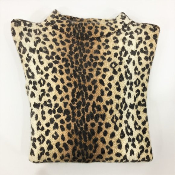 Mock Neck Leopard Print Wool Blend Sweater - Picture 4 of 6
